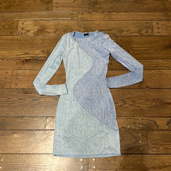 Naked Wardrobe Long Sleeve Glitter Mini Dress